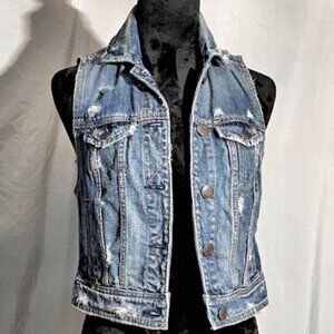 American Eagle Distressed Denim Vest, XS
